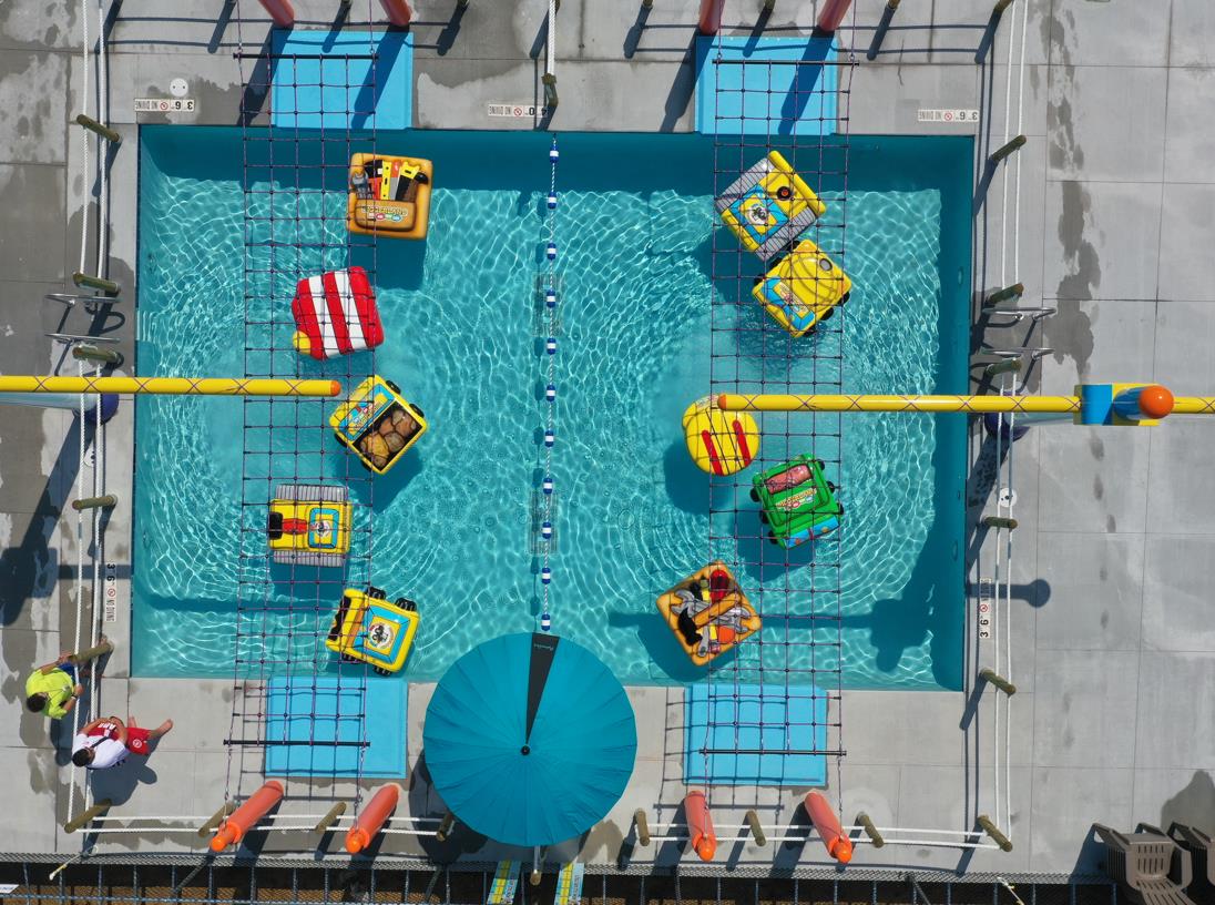 Overhead view of a colorful Water-Walk route across a pool